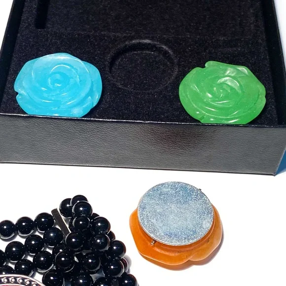 HSN Onyx Stretch Bracelet with Interchangeable 4-in-1 Magnetic Carved Roses - Picture 10 of 14